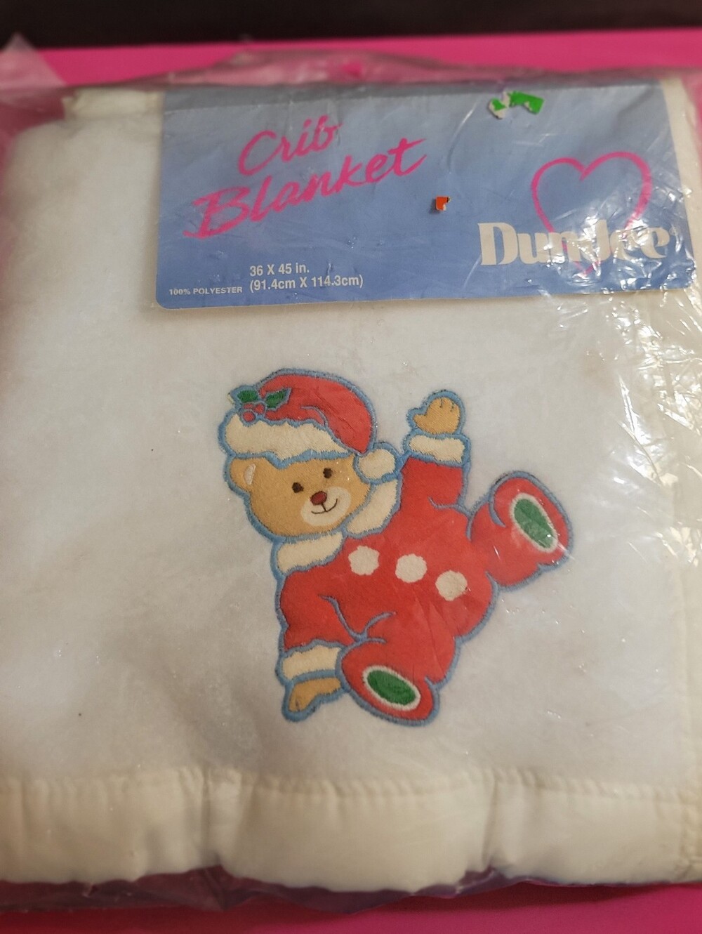 Vintage Dundee Crib Blanket Holiday Bear 36" X 45" New In Original Pack (1562)
